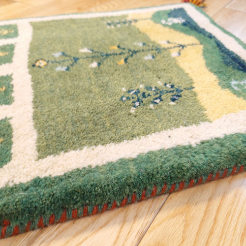 ペルシャ ギャッベ ミニランナー ラグ 115x44cm 緑 風景 RJ15470G