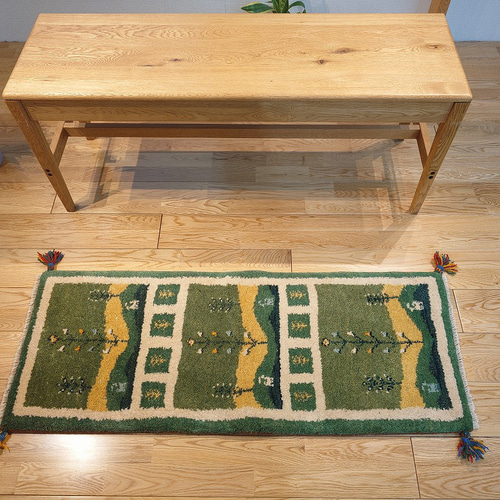 ペルシャ ギャッベ ミニランナー ラグ 115x44cm 緑 風景 RJ15470G