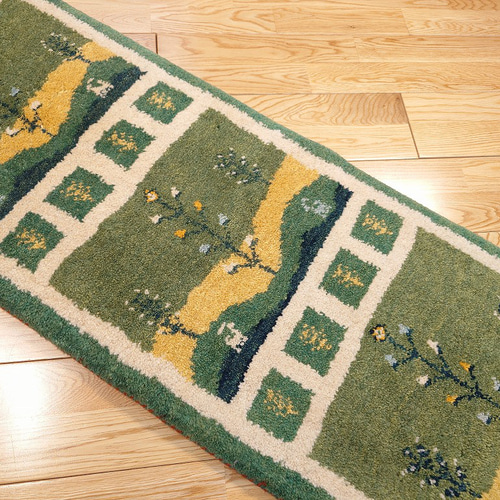 ペルシャ ギャッベ ミニランナー ラグ 117x43cm 緑 風景 RJ11266
