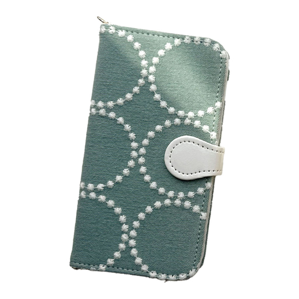 全機種対応 北欧 水玉 サークル iPhone 16e pixel galaxy スマホケース 手帳型 布地 刺繍 5枚目の画像