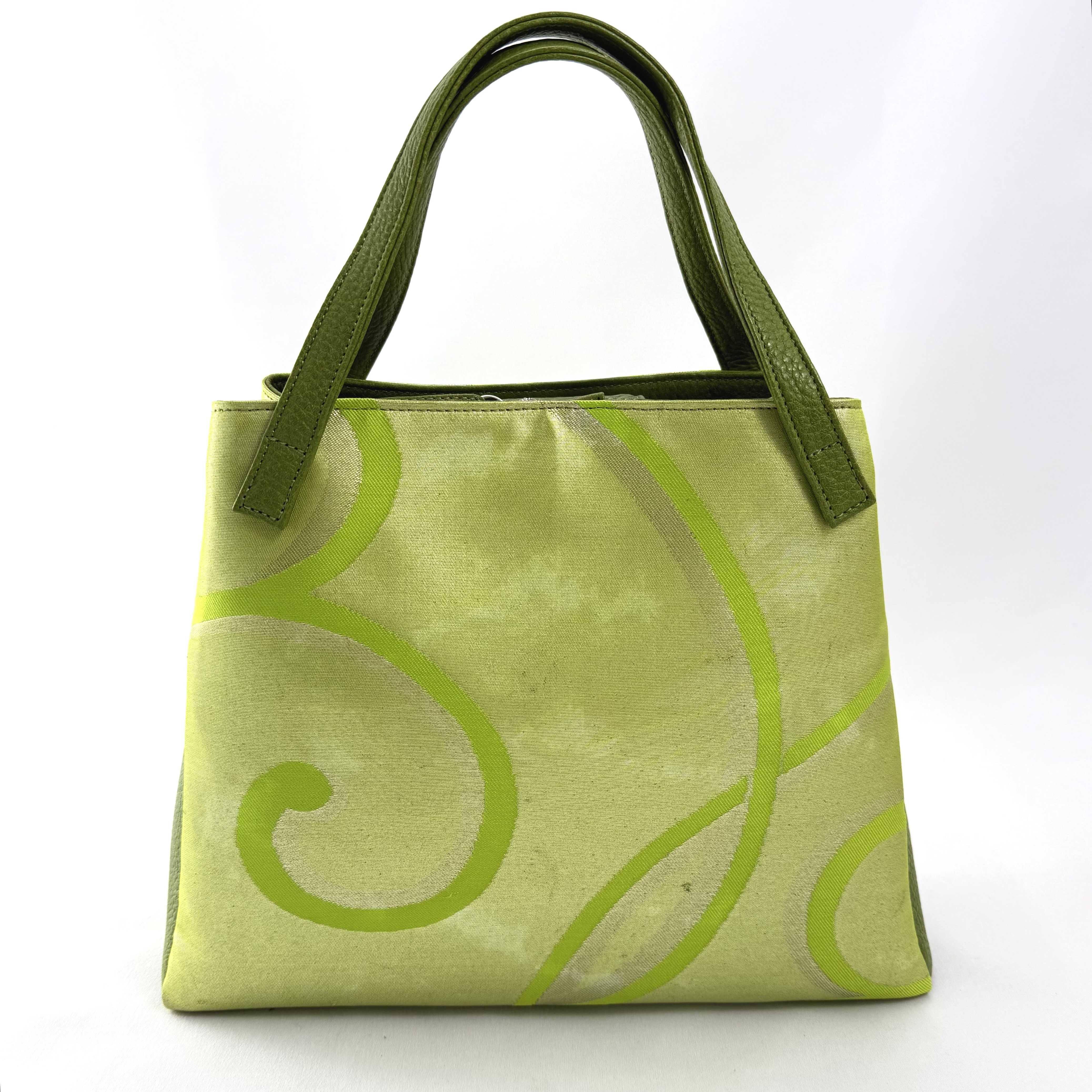 鮮やかな名古屋帯のトートバッグ(グリーン)