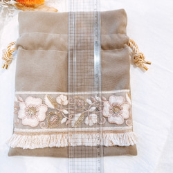 インド刺繍リボンの大人可愛い巾着　 4枚目の画像