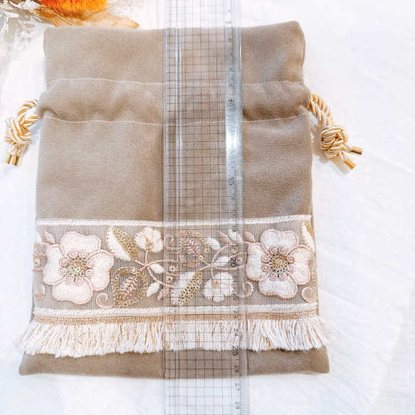 インド刺繍リボンの大人可愛い巾着　 4枚目の画像