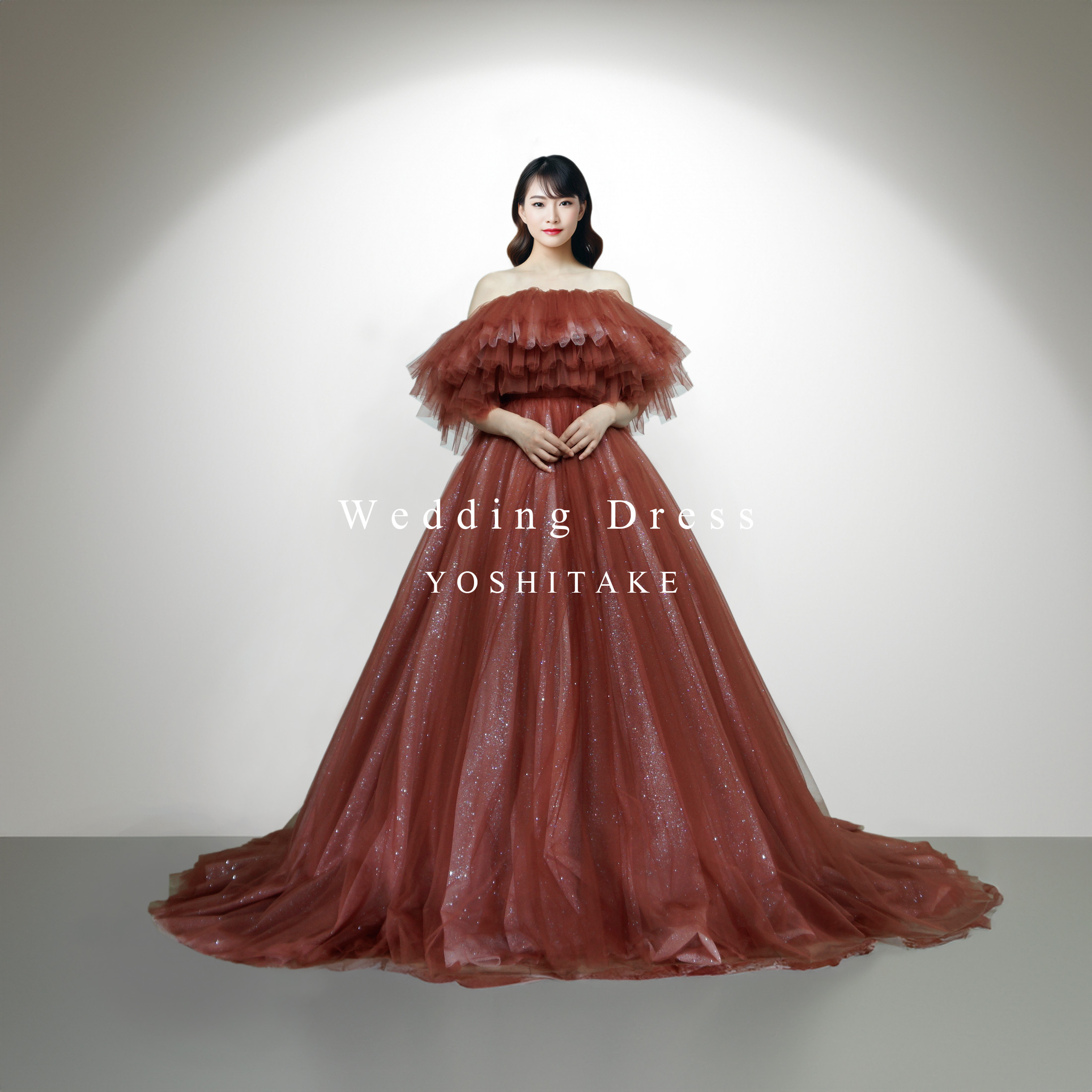 【オーダー制作】　ウエディングドレス.レッドブラウン.カラードレス.ラメチュール.Y2177-1