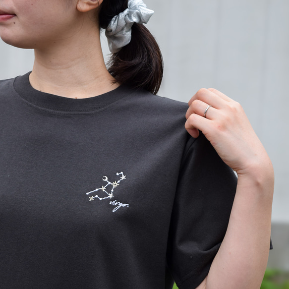 2025新作】選べる十二星座 ワンポイント刺繍Tシャツ【スミクロ】メンズ