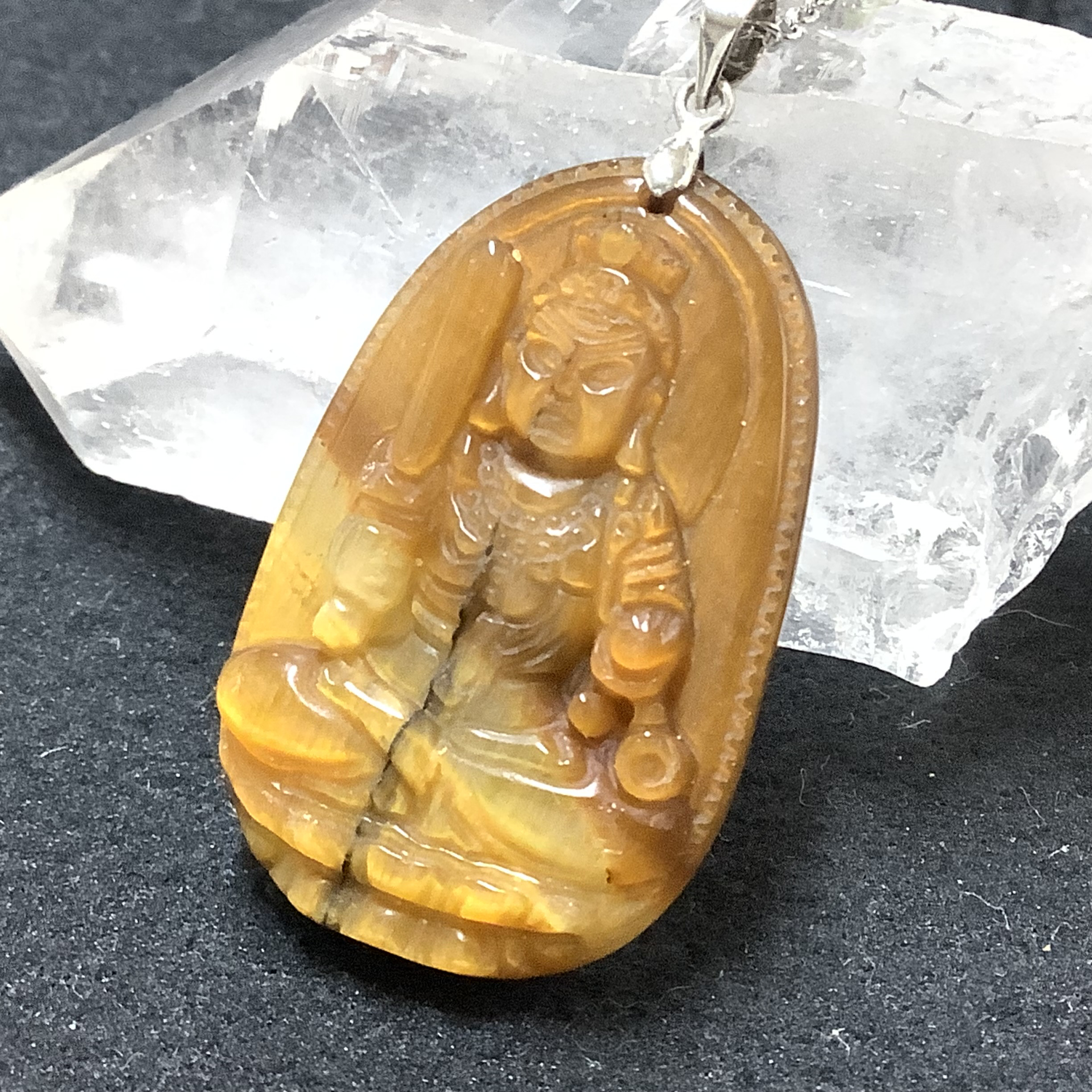 一点物☆現世利益のお守り ヒーリングストーン 天然石 タイガーアイ『不動明王』ネックレス