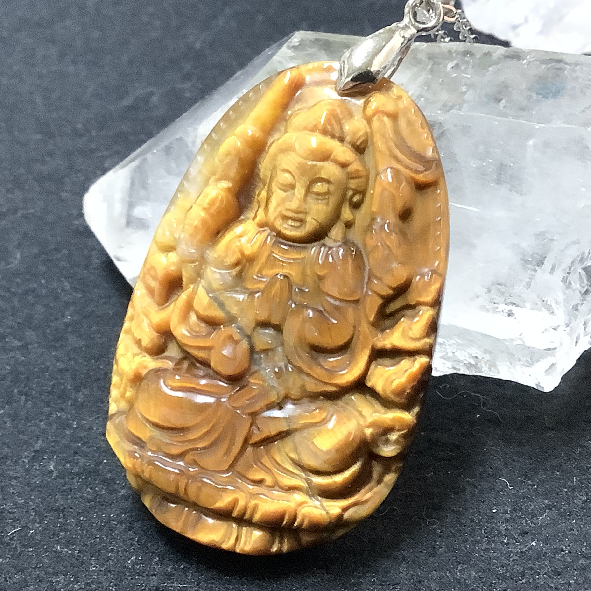 一点物☆現世利益を授かるお守り ヒーリングストーン 天然石 タイガーアイ『千手観音』ネックレス