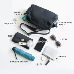 夏新作 撥水加工リサイクルナイロン ショルダー/ボディバッグ【ブラック】軽やかで収納力 ハンズフリーで快適にお出かけ 8枚目の画像