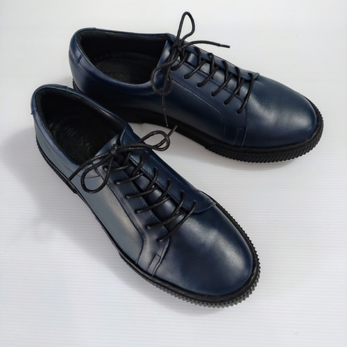 熟練職人の技が光るネイビーレザースニーカー スニーカー mexica shoes
