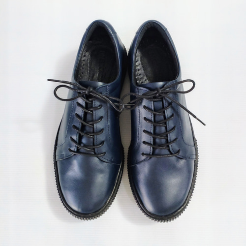 熟練職人の技が光るネイビーレザースニーカー スニーカー mexica shoes