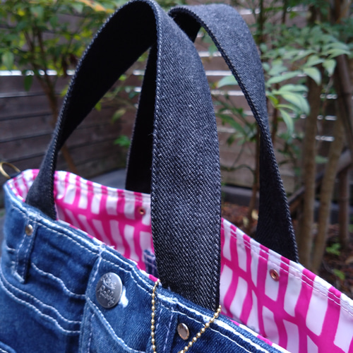 №745【DENIM✖️PVC クリアポケットToteBag⚮̈♥】デニムリメイク推し