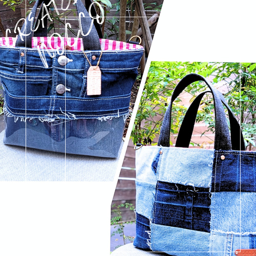 №745【DENIM✖️PVC クリアポケットToteBag⚮̈♥】デニムリメイク推し
