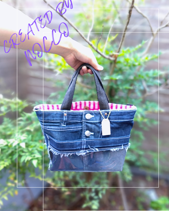№745【DENIM✖️PVC クリアポケットToteBag⚮̈♥】デニムリメイク推し