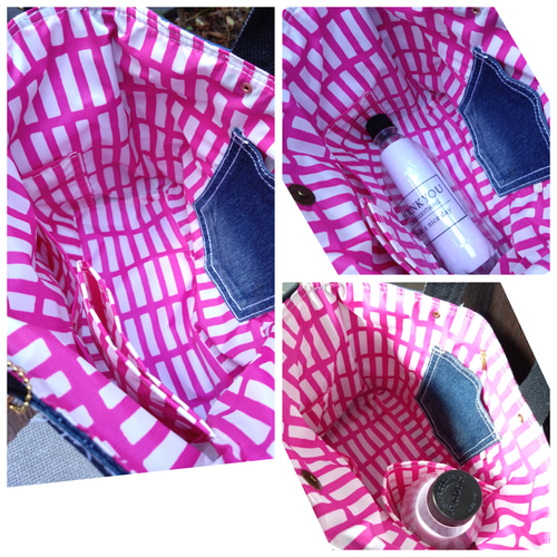 №745【DENIM✖️PVC クリアポケットToteBag⚮̈♥】デニムリメイク推し