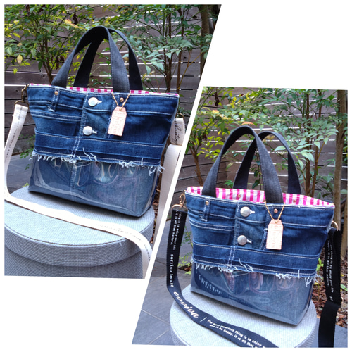 №745【DENIM✖️PVC クリアポケットToteBag⚮̈♥】デニムリメイク推し