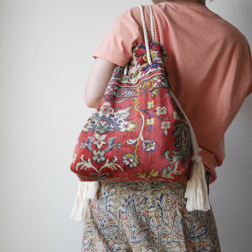 ロープ持ち手のヴィンテージラグリメイクバッグ 2way 2wayバッグ