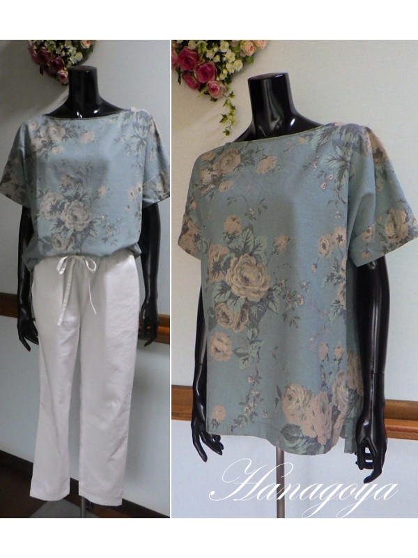 麻100％ボートネックプルオーバー（アンティークローズ）ML