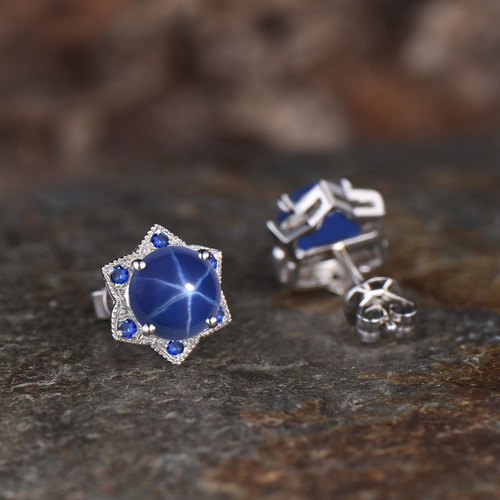 六芒星ピアス ブルースターサファイアスタッドピアス 9月の誕生石