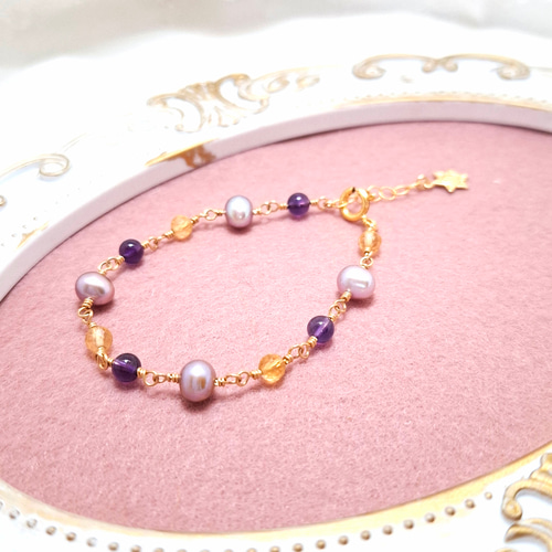 14KGF パールとシトリンのチャーム 14KGF パールとシトリンのチャーム