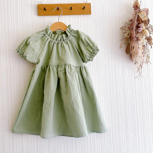 半袖・長袖 150cm対応 すっぽりかぶれるワンピース セージ 子供服 子供