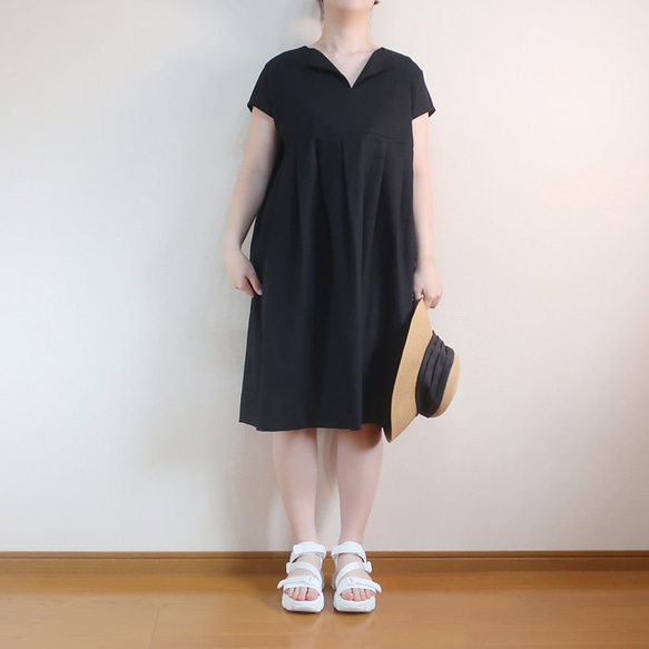 普段着ワンピ 透け感無し 秋冬もＯＫ ミディ丈 フレンチワンピース（コットン／全７色） 8枚目の画像