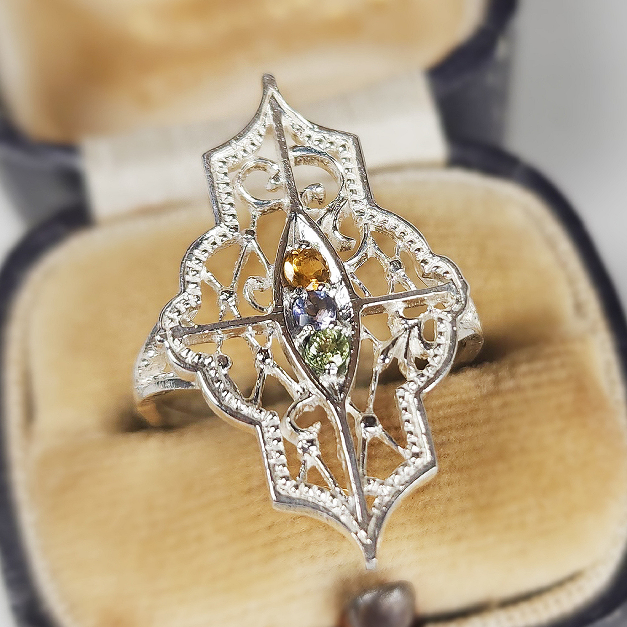 モロッコタイル風透かしリング　　選べる 誕生石 指輪 シルバー サイズ調整 金属アレルギー 真鍮 フリーサイズ ミル 12,922円