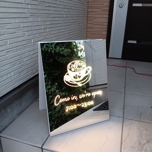 □LEDライト内蔵ミラー看板A型看板・選べるサイズ□フルオーダー□店舗