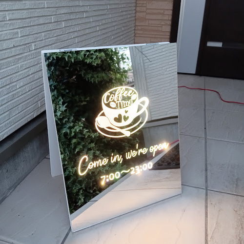 □LEDライト内蔵ミラー看板A型看板・選べるサイズ□フルオーダー□店舗