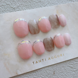 フレンチ ネイルチップ ベリーショート ガラスフレンチ ピンク 短め 小さめ 爪先 結婚式 お呼ばれ 控え目 シンプル 3枚目の画像
