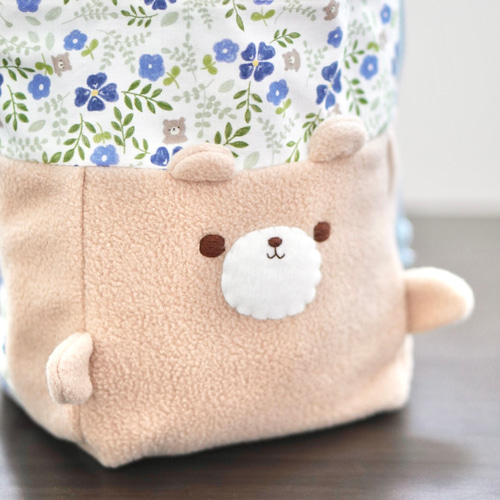 夏の新作生地、爽やかなブルー ぬいぐるみみたいな、ふわふわ巾着