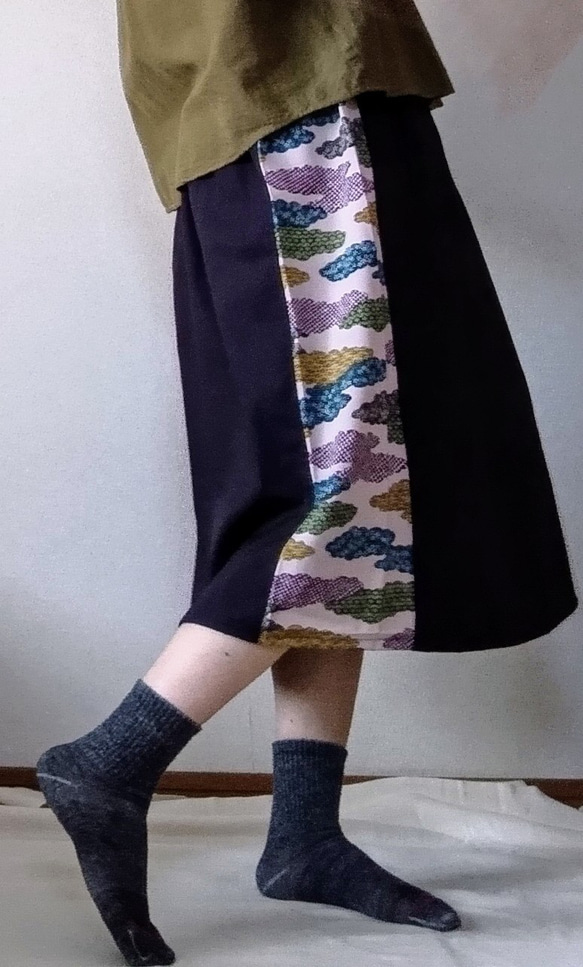 ＃送料無料＃コットン地古着物個性的ミモレ丈スカート軽く涼し冷爽やかゆったりゴム夏時間 3枚目の画像