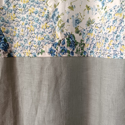 一点もの☆ ノースリーブ シンプルワンピ　ボタニカル柄パッチワーク コットン× アイスグリーン リネン　右ポケット付 6枚目の画像