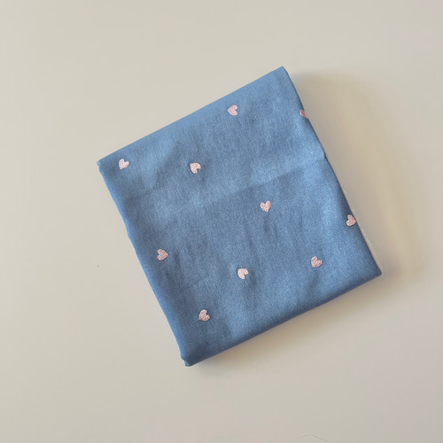★★★ 生地サンプル（刺繍生地・無地・デニム系）★★★ original fabric デニム刺繍生地（ライトブルー・ピンクミニハート