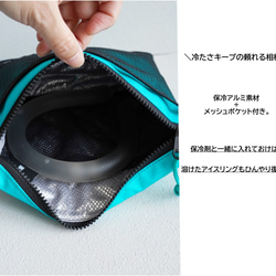 アイスリング 保冷バッグ（エメラルド/ホワイト）メッシュポケット付 強撥水 ショルダーバッグ サコッシュ 旅行 運動会に 8枚目の画像