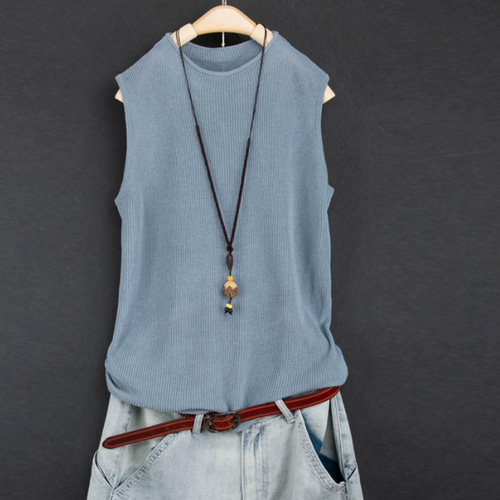 2025夏新作ハイネックニットベスト レディース ノースリーブ