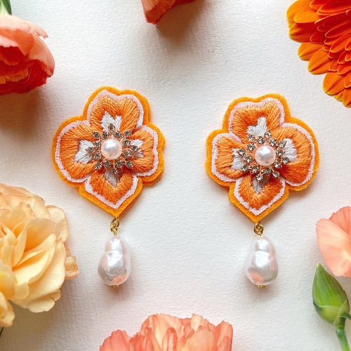 bon bon Orange Sherbet( pearl )【刺繍アクセサリー/浴衣