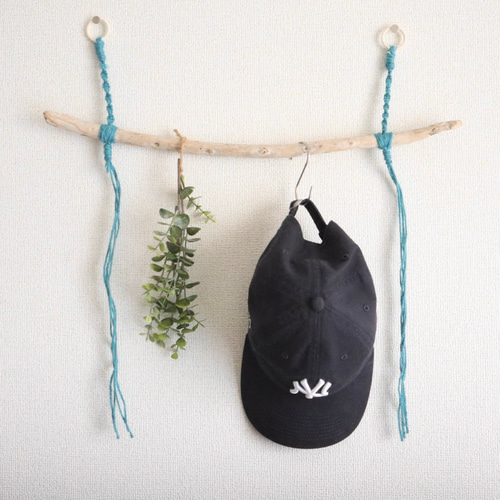 流木ハンガーW52cm 麻紐ブルー タペストリー・壁掛け drift wood