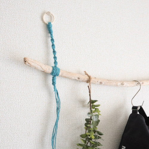 流木ハンガーW52cm 麻紐ブルー タペストリー・壁掛け drift wood