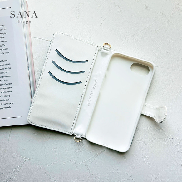 布地 刺繍 猫 iPhone 16e 16pro 15 スマホケース 手帳型 カバー アイフォン 3枚目の画像