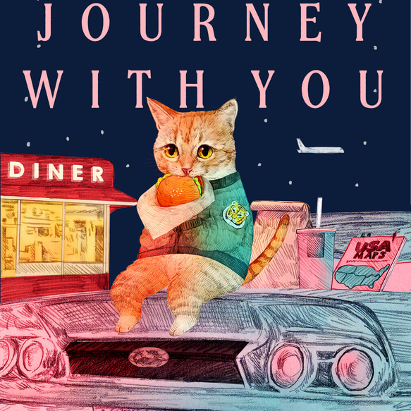 大きめサイズ/「Journey with you Midnight drive.」/しっかりトートバッグ/送料無料 2枚目の画像