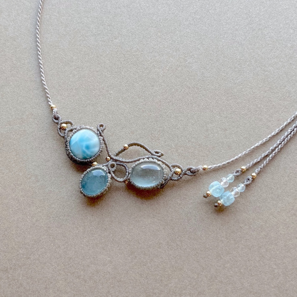 ヒマラヤ産クリスタル+アクアマリンのマクラメ編み 天然石