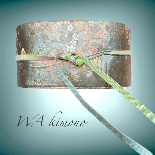 寿松色紙文 リバーシブル サッシュベルト W55〜75cm 帯ベルト 着物