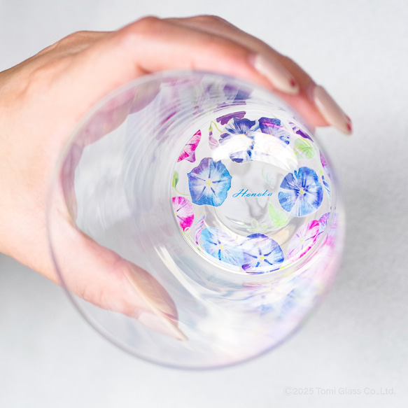【底に水彩花と名入れ】　花咲くグラス／朝顔／AN825-as／Creema限定 14枚目の画像