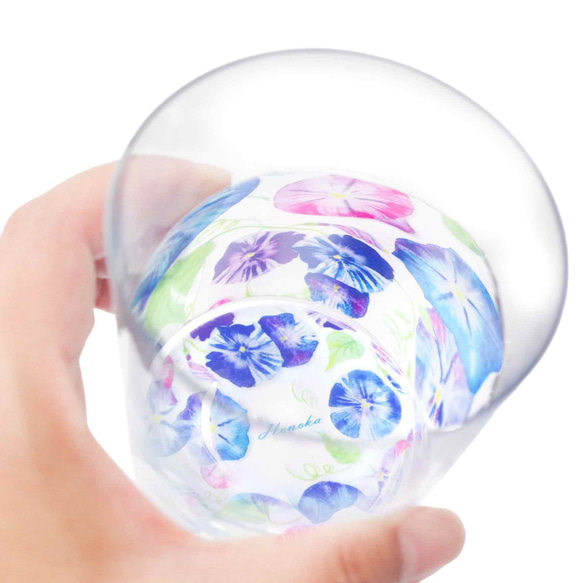 【底に水彩花と名入れ】　花咲くグラス／朝顔／AN825-as／Creema限定 1枚目の画像
