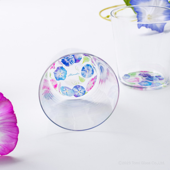 【底に水彩花と名入れ】　花咲くグラス／朝顔／AN825-as／Creema限定 2枚目の画像