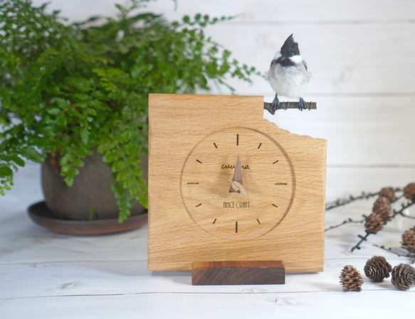 ＊野鳥＊羊毛フェルトヒガラの木の時計 1枚目の画像