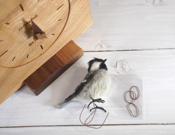 ＊野鳥＊羊毛フェルトヒガラの木の時計 8枚目の画像
