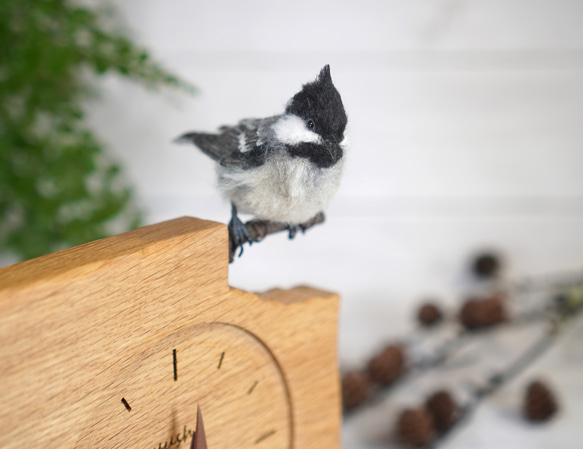 ＊野鳥＊羊毛フェルトヒガラの木の時計 2枚目の画像
