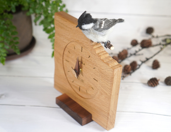 ＊野鳥＊羊毛フェルトヒガラの木の時計 6枚目の画像