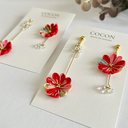 浴衣に映える＊線香花火ピアス／イヤリング【つまみ細工】揺れる